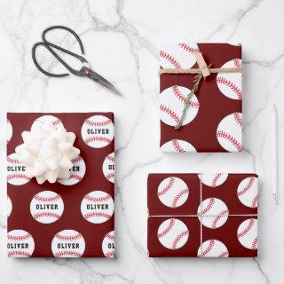 Baseball Ball Red Pattern Kids Name Birthday   Sheets