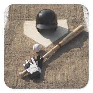 Baseball, bat, batting gloves and baseball square sticker