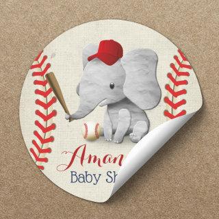 Baseball Boy Cute Elephant Baby Shower Classic Round Sticker
