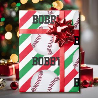 Baseball Christmas Add Name Stripe Red n Green