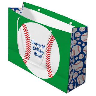 Baseball Cute Sports 1st Birthday Party Large Gift Bag