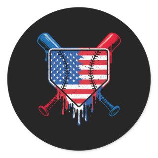 Baseball Drip Boys Ice Cream Patriotic American Fl Classic Round Sticker
