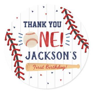 Baseball First 1st Birthday Thank You Stickers