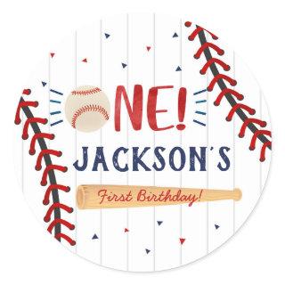Baseball First Birthday Party Favor Stickers