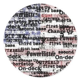 Baseball Glory | Faded Grunge American Flag Words Classic Round Sticker