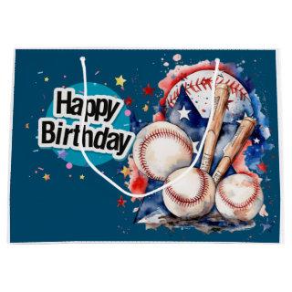 Baseball Happy Birthday   Large Gift Bag