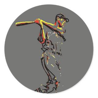 Baseball Player Artwork Classic Round Sticker