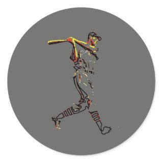 Baseball Player Artwork Classic Round Sticker
