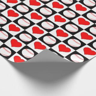 Baseball Player Red Heart Checker Pattern