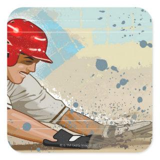 Baseball player sliding into base square sticker