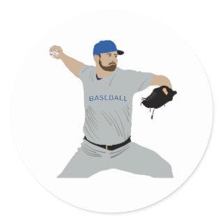 Baseball player throwing the ball classic round sticker