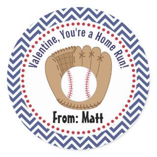 Baseball Valentines School Personalized Name  Classic Round Sticker