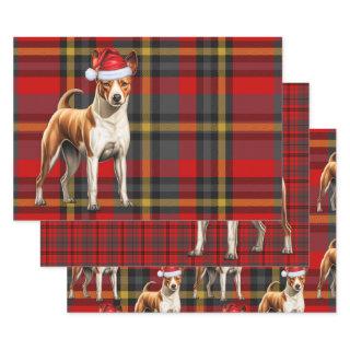 Basenji Christmas Dog Red Holiday Plaid  Sheets