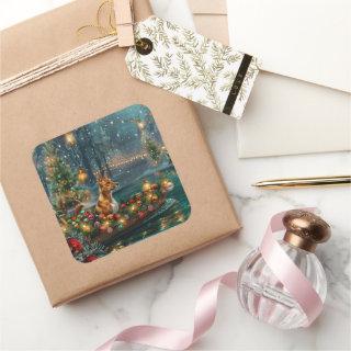 Basenji Christmas Festive Voyage Square Sticker