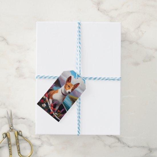Basenji Dog on a Paddle: A Scenic Adventure Gift Tags