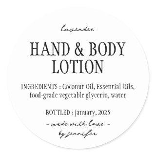 Basic Bottle Hand Body Lotion Ingredients Classic Round Sticker