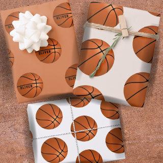 Basketball Ball Pattern Kids Name Birthday Wrappin  Sheets