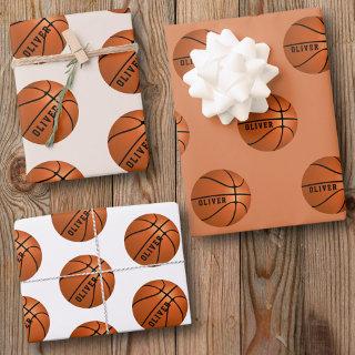 Basketball Ball Pattern Kids Name Birthday Wrappin  Sheets