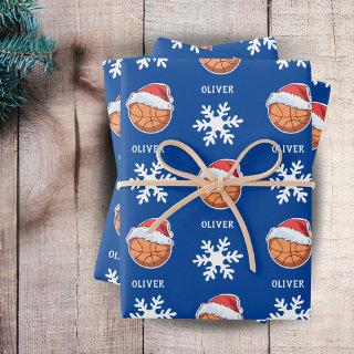 Basketball Ball with Red Santa Hat Snowflake Name  Sheets