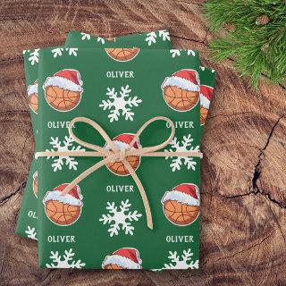 Basketball Ball with Red Santa Hat Snowflake Name  Sheets