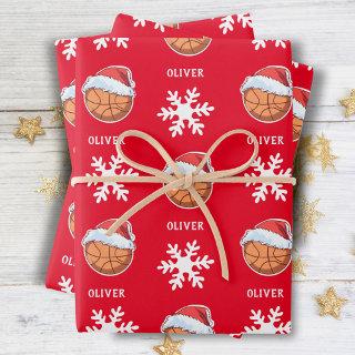 Basketball Ball with Red Santa Hat Snowflake Name  Sheets