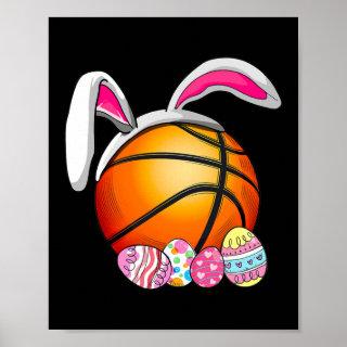 Basketball Bunny Ears Easter Eggs Kids Girl Boy Poster