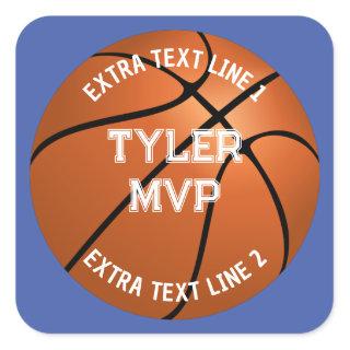 Basketball, Child's Name, MVP/Number, 2 Text Lines Square Sticker