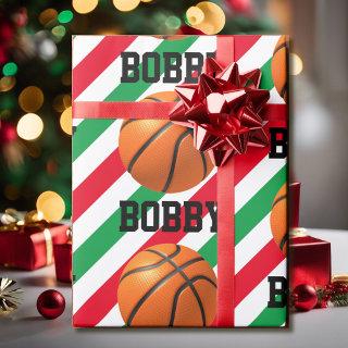 Basketball Christmas Add Name Stripe Red n Green