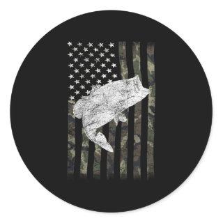 Bass Fishing Camouflage Flag Big Mouth On Back Classic Round Sticker