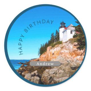 Bass Harbor Lighthouse Birthday Acadia NP  Classic Round Sticker