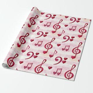 Bass, Treble Clefs, Musical Notes, Red Hearts