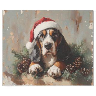 Basset Hound in a Santa Hat Oil Painting Decoupage