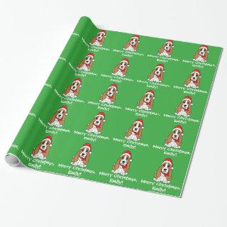 Basset Hound in Santa Hat Name Customizable