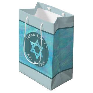 Bat Mitzvah Blue Opal Magen David Personalized Medium Gift Bag