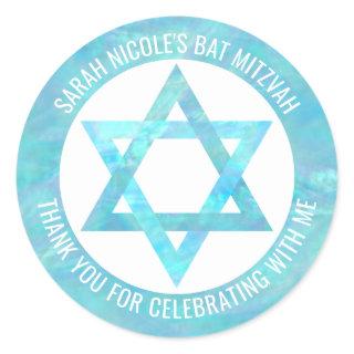Bat Mitzvah Blue Opal Star Of David Thank You Classic Round Sticker