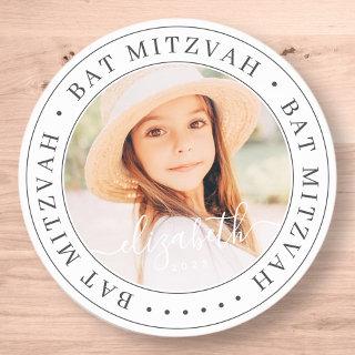 Bat Mitzvah Custom Modern Elegant Chic Photo Classic Round Sticker