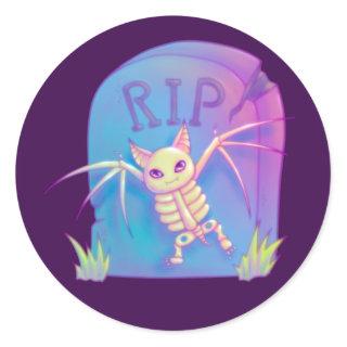 Bat Skeleton RIP Gravestone Halloween Drawing Classic Round Sticker