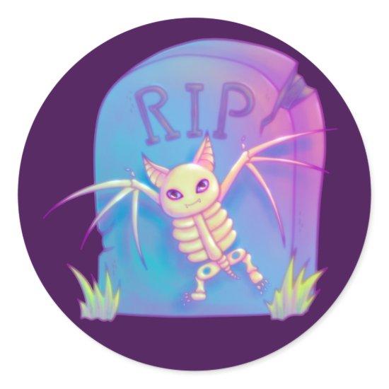 Bat Skeleton RIP Gravestone Halloween Drawing Classic Round Sticker