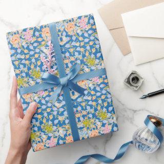 Batik Style Pattern Dots Flowers Blue Background