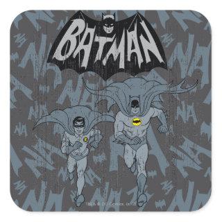 Batman And Robin With Logo Distressed Graphic Square Sticker