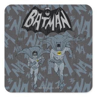 Batman And Robin With Logo Distressed Graphic Square Sticker