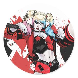 Batman | Harley Quinn Hearts & Diamonds Splatter Classic Round Sticker