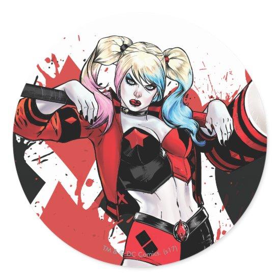 Batman | Harley Quinn Hearts & Diamonds Splatter Classic Round Sticker
