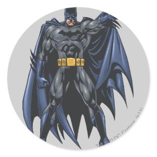Batman holds up cape classic round sticker