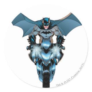 Batman on bike with cape classic round sticker