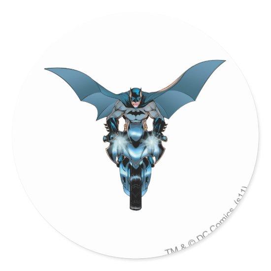 Batman on bike with cape classic round sticker