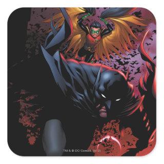 Batman & Robin Flight Over Gotham Square Sticker