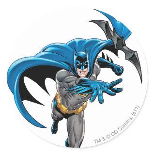 Batman throws batarang classic round sticker
