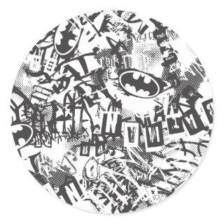 Batman Urban Legends - Grunge Logo Pattern 2 BW Classic Round Sticker