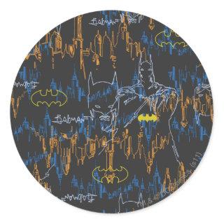 Batman Urban Legends - Line Art Pattern Or/Blu Classic Round Sticker
